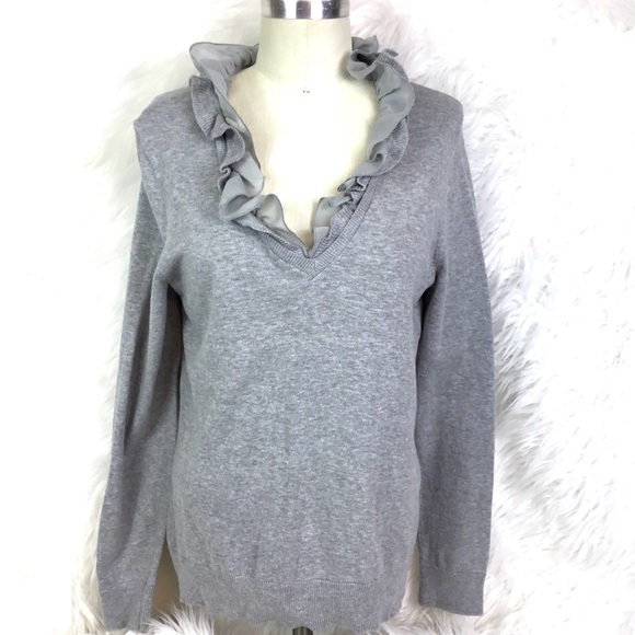 Chaps Classic V-neck Top Long sleeve classic Top Ruffled collar large - Picture 2 of 7